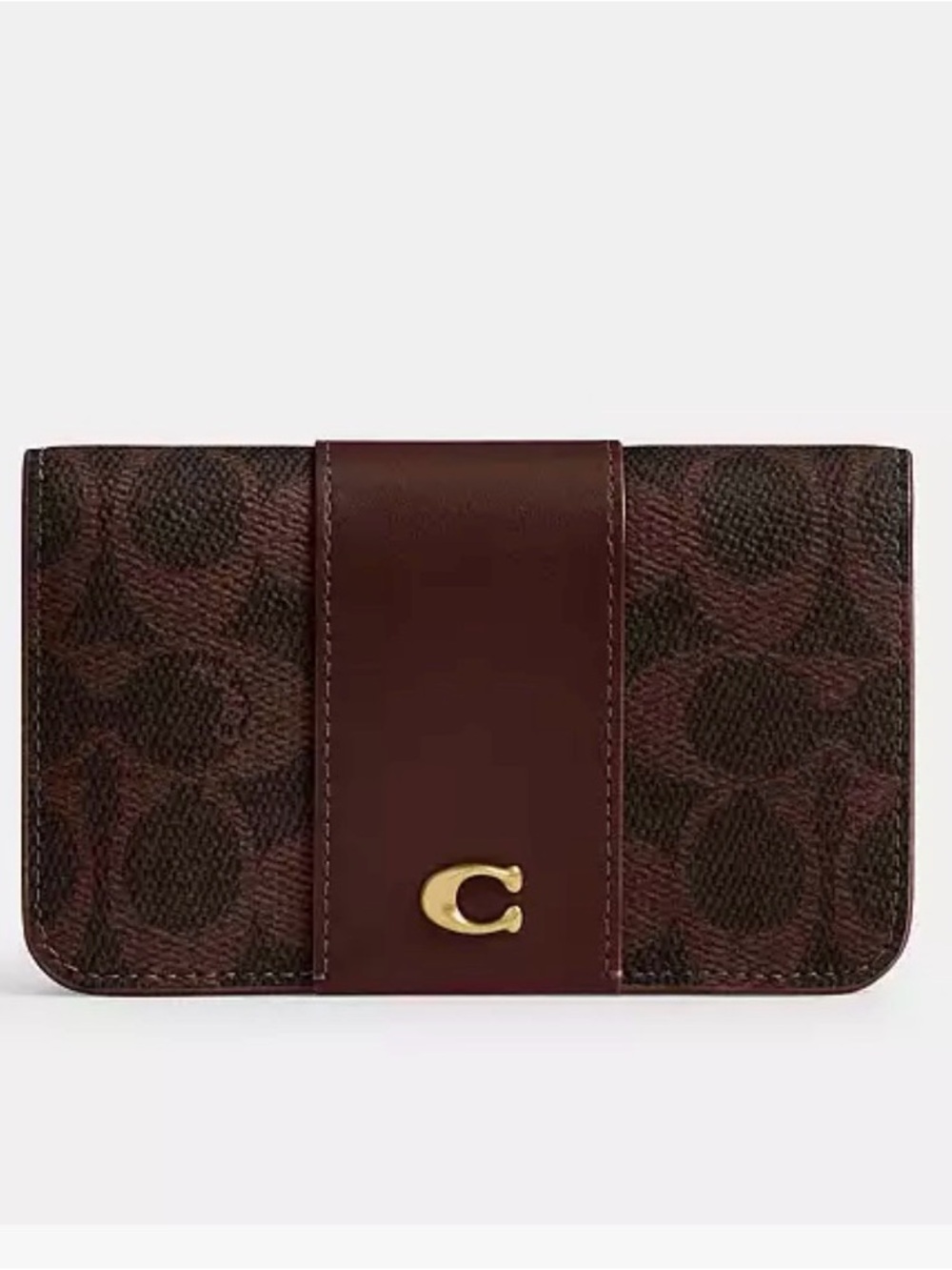 Coach Brown Signature Canvas Wallet with Gold C Accent